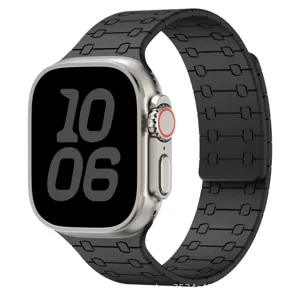 Replacement silicone magnetic strap and watch case compatible with Apple Watch Ultra, black color.