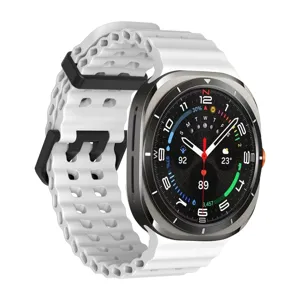 Breathable silicone watch band replacement compatible with smartwatches, white/black.