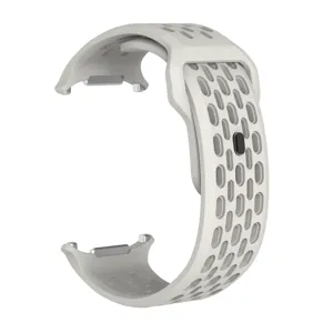 Silicone perforated watch strap replacement band close-up detail view, breathable and flexible material.
