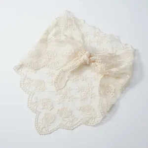 Ivory lace floral embroidered triangular headscarf and elegant bridal wedding veil shawl.