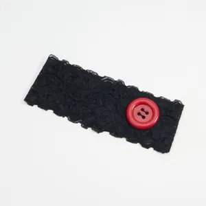 Zwarte kanten hoofdband met grote rode knop elastisch haaraccessoire stijlvol design