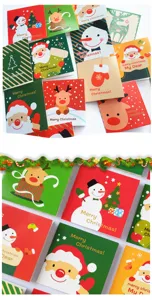 Christmas greeting cards set with cute cartoon Santa snowman designs for holiday blessings.