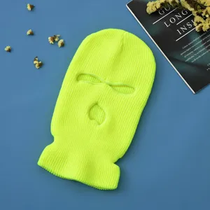 Passamontagna lavorato a maglia giallo neon maschera sci 3 fori antivento invernale