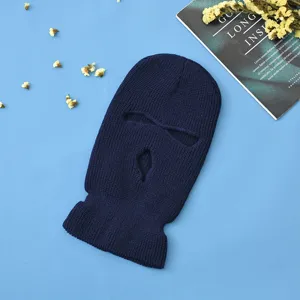 Passamontagna lavorato a maglia maschera sci blu scuro, protezione viso invernale ciclismo