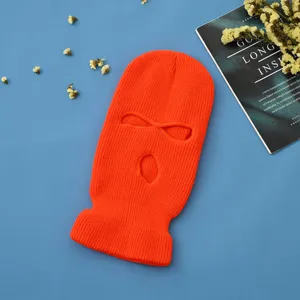 Passamontagna in maglia arancione maschera facciale berretto elegante con fori da ciclismo.