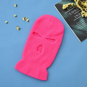 Passamontagna lavorato a maglia rosa a 3 fori, morbida maschera da sci antivento per esterni.