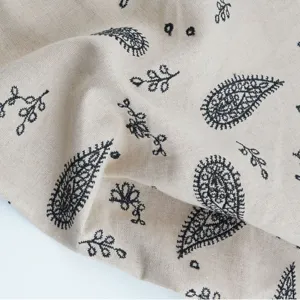 Retro ethnic paisley embroidered cotton triangle headscarf for women, vintage style hair band.