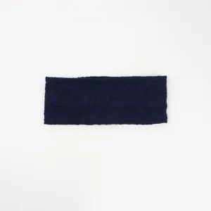 Dark blue wide elastic cotton sport headband, textured hair accessory for women daily wear.