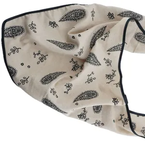 Retro paisley embroidered cotton triangular bandana headscarf for women, breathable wrap.