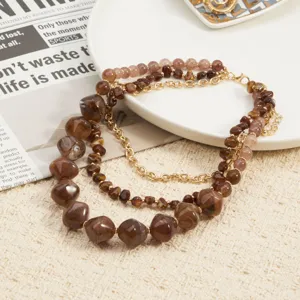 Boheemse gelaagde kralenketting met gouden ketting, elegante strand feest sieraden accessoire.