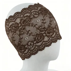 Brede bruine kant hoofdband voor vrouwen, vintage elastische boho haarband haaraccessoire.