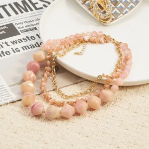 Meerlaagse kralenketting roze statement boho ketting sieraden voor vrouwen feest dagelijks