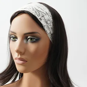 Elegant white lace wide hairband for women, stretch floral headband, vintage fashion hair accessory