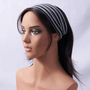 Striped knitted wide headband for sports yoga, comfortable high elasticity hair accessory.