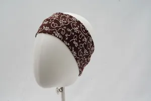 Bandeau de tête floral vintage marron élastique yoga accessoire détail vue ici