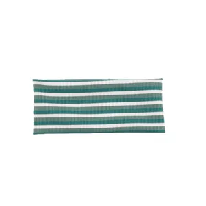 Green and white striped knitted wide headband, elastic sports hair accessory for yoga.