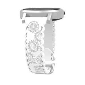 Silicone watch band replacement with hollow carved sunflower patterns, 20mm flat head design.