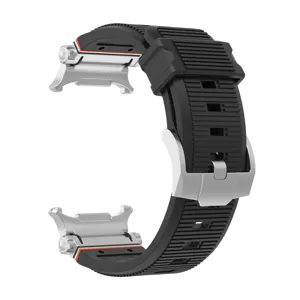 Replacement black silicone watch strap with metal connectors for smartwatch detail view