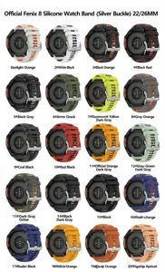 Silicone replacement watch band for Garmin Fenix 8, 22mm 26mm dual color sport strap silver buckle.