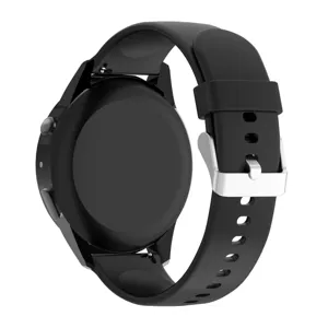Schwarzes Silikon Ersatzarmband fuer Smartwatches mit robusten Metallschnalle.