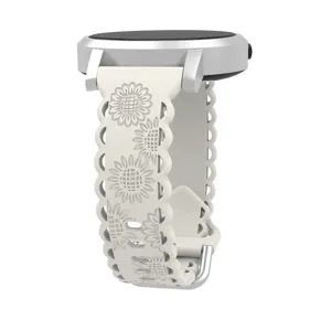 Sunflower carved silicone watch band 20mm flat head replacement strap for smartwatch accessories