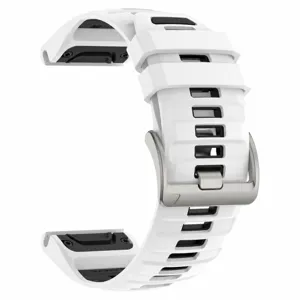 Replacement silicone watch strap compatible with sports smartwatches, white color with buckle.