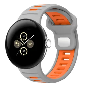 Silicone sport strap for Google Pixel Watch 3 45mm, breathable dual color replacement band.