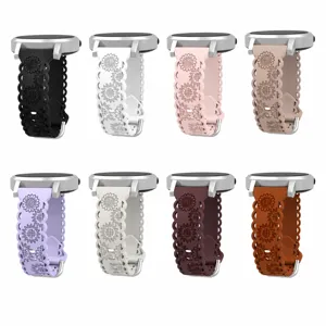 Silicone watch band 20mm flat end sunflower carved replacement strap for smart watch various colors