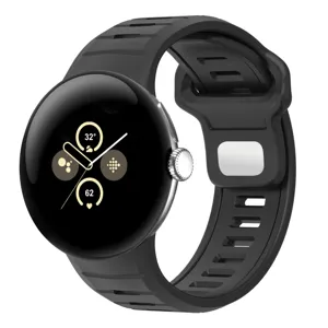 Two-tone silicone sports watch strap compatible with Pixel Watch 3 45mm, breathable design.