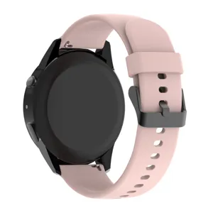 Smartwatch Silikonarmband Detailansicht, weiches rosa Ersatzband mit schwarzer Metallschnalle.