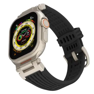 Silicone watch strap for Apple Watch Ultra, breathable perforated sport band, rugged design