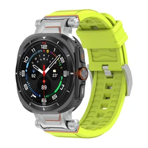 Rugged silicone watch strap with mechanical metal connector and smart dial design for daily use.