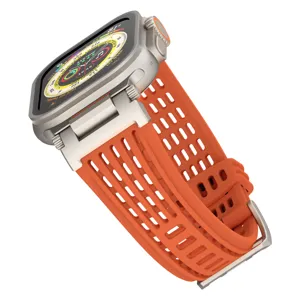 Silicone perforated watch band replacement strap for smart watch orange breathable mecha style