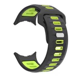 Detailed view of the dual-color silicone sport watch replacement strap in black and green.