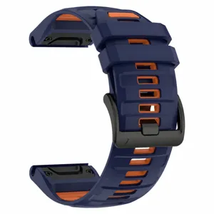 Replacement silicone watch band compatible with Fenix, dual-color blue and orange with steel buckle.