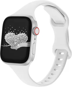 Silicone slim watch strap compatible with Apple Watch, minimalist white design for daily wear.
