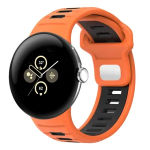 Replacement dual-color silicone sports watch strap for Google Pixel Watch 3 45mm smartwatch.