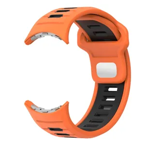 Silicone watch band detail, orange and black dual-color design with breathable holes.