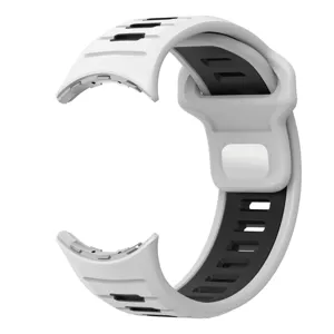 Close-up of the dual-color silicone watch band highlighting the buckle and breathable holes.