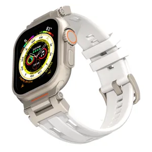 Mecha explorer silicone watch band compatible with Apple Watch Ultra, white durable strap.