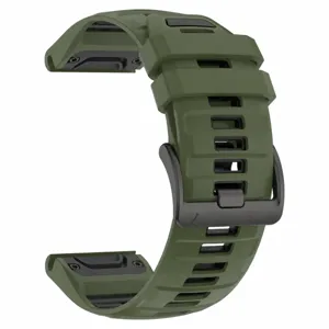 Replacement silicone watch strap in olive green with black metal buckle, durable sports band.