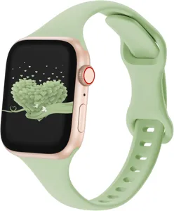 Green slim silicone watch strap replacement band compatible with smart watch models
