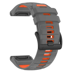 Replacement silicone watch strap compatible with Garmin Fenix, dual color grey and orange.