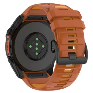 Dual-color silicone watch strap replacement for outdoor smartwatches with stainless steel buckle.