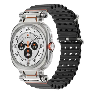 Mecha style silicone watch strap with metal case for smartwatch, breathable and durable design.