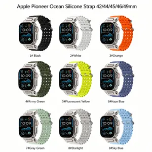 Durable silicone ocean mecha watch band for Apple Watch Ultra 49mm 45mm 44mm 42mm series.