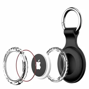 Waterproof silicone protective case with metal ring clasp and PC inner shell for Apple AirTag.