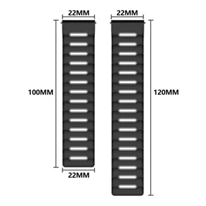 Silicone watch strap replacement size chart detail showing 22mm width and length specs.