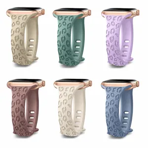 Engraved Leopard Silicone Watch Band for Apple Watch Strap Butterfly Buckle Replacement Band