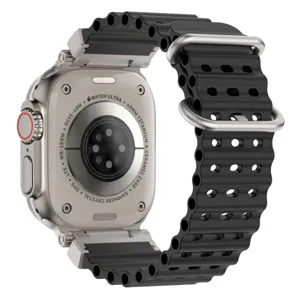 Silicone ocean armor watch band for Apple Watch Ultra 49mm, black vented strap replacement.